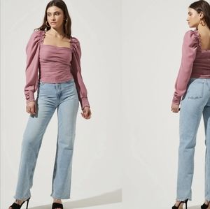 Astr The Label - Puff sleeve square neck top